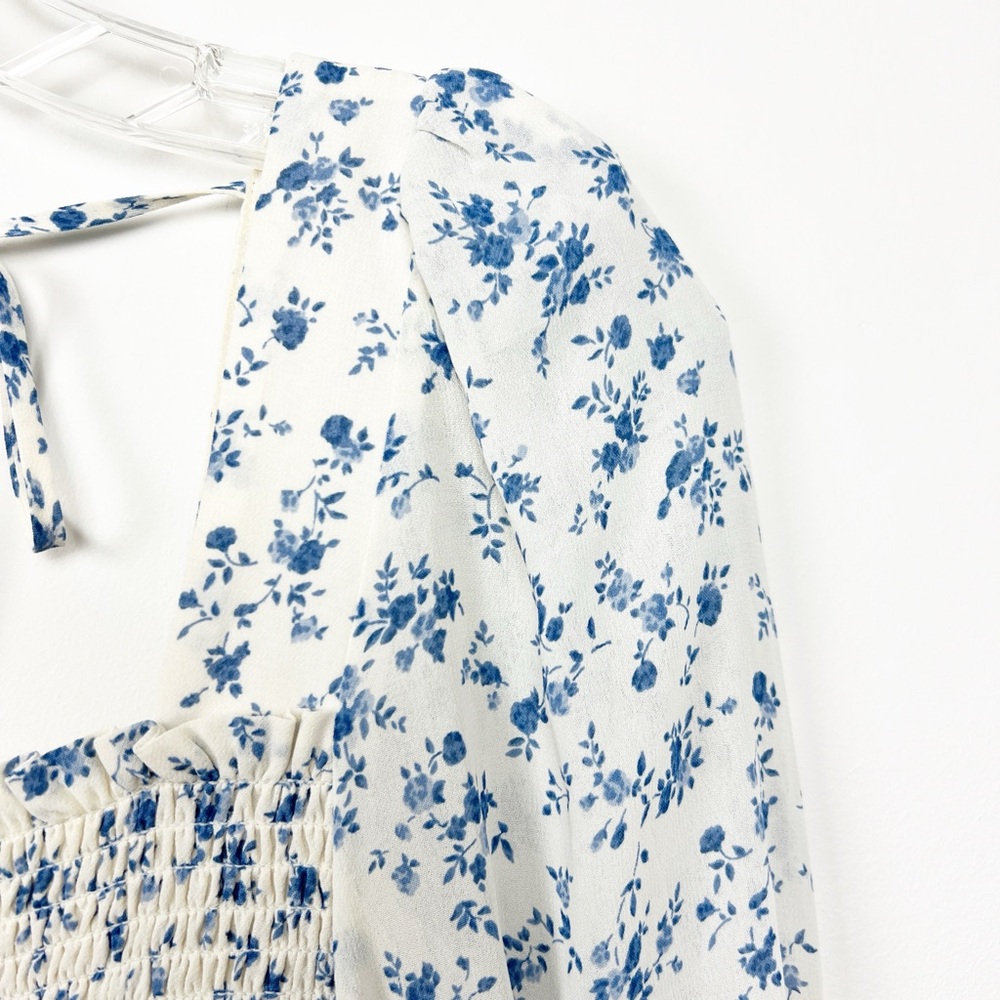 Reformation White and Blue Floral Braelyn Blouse Top S - Picture 5 of 9
